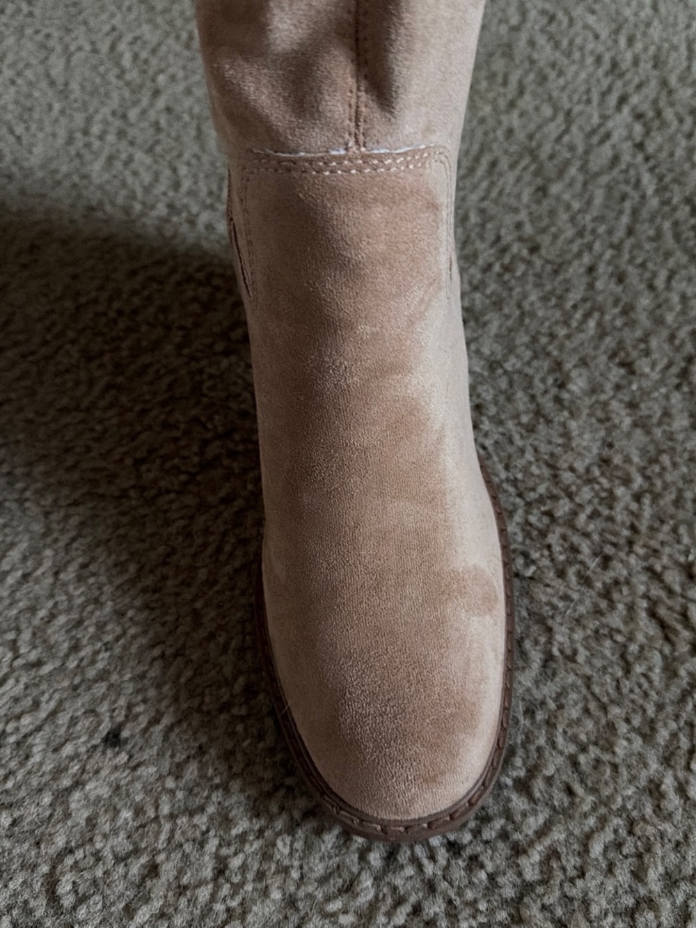 Women's Over-the-Knee Suede Boots in Taupe with Block Heel - Picture 3 of 7